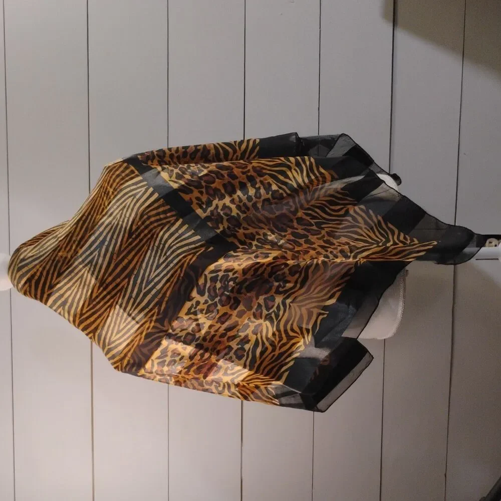 Vintage Animal Print Leopard Black Chiffon Polyester Square Scarf for Women